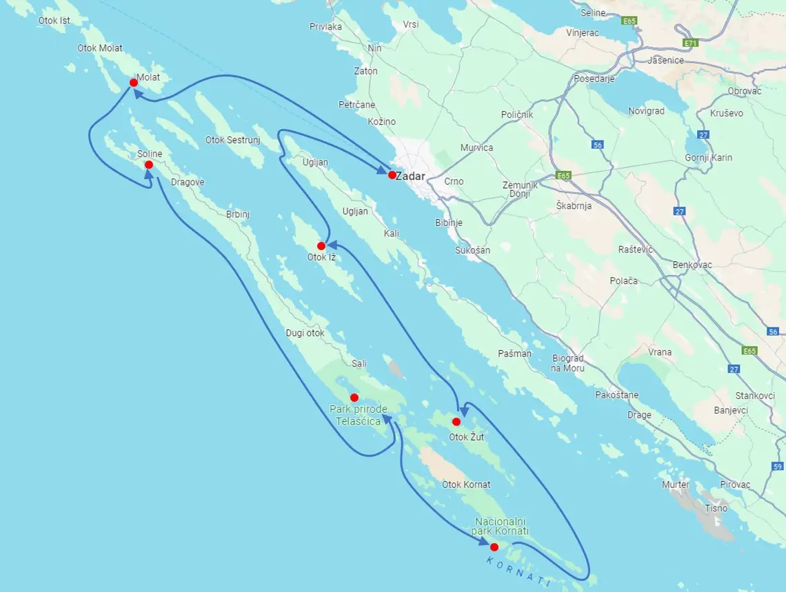 Zadar region yacht charter route