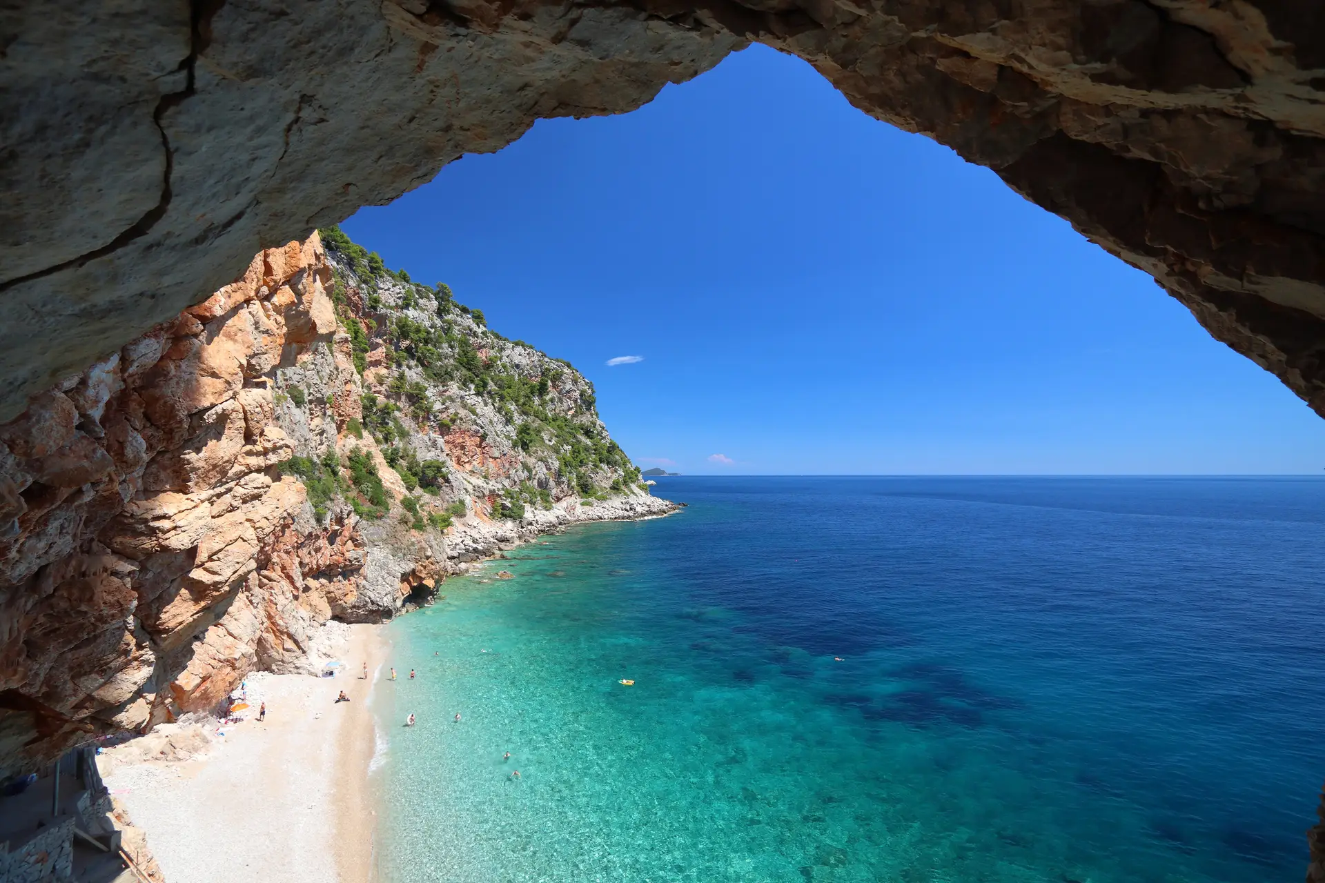 Croatia landscape. Dalmatia Adriatic coast. Pasjaca beach below cliffs in Konavle.