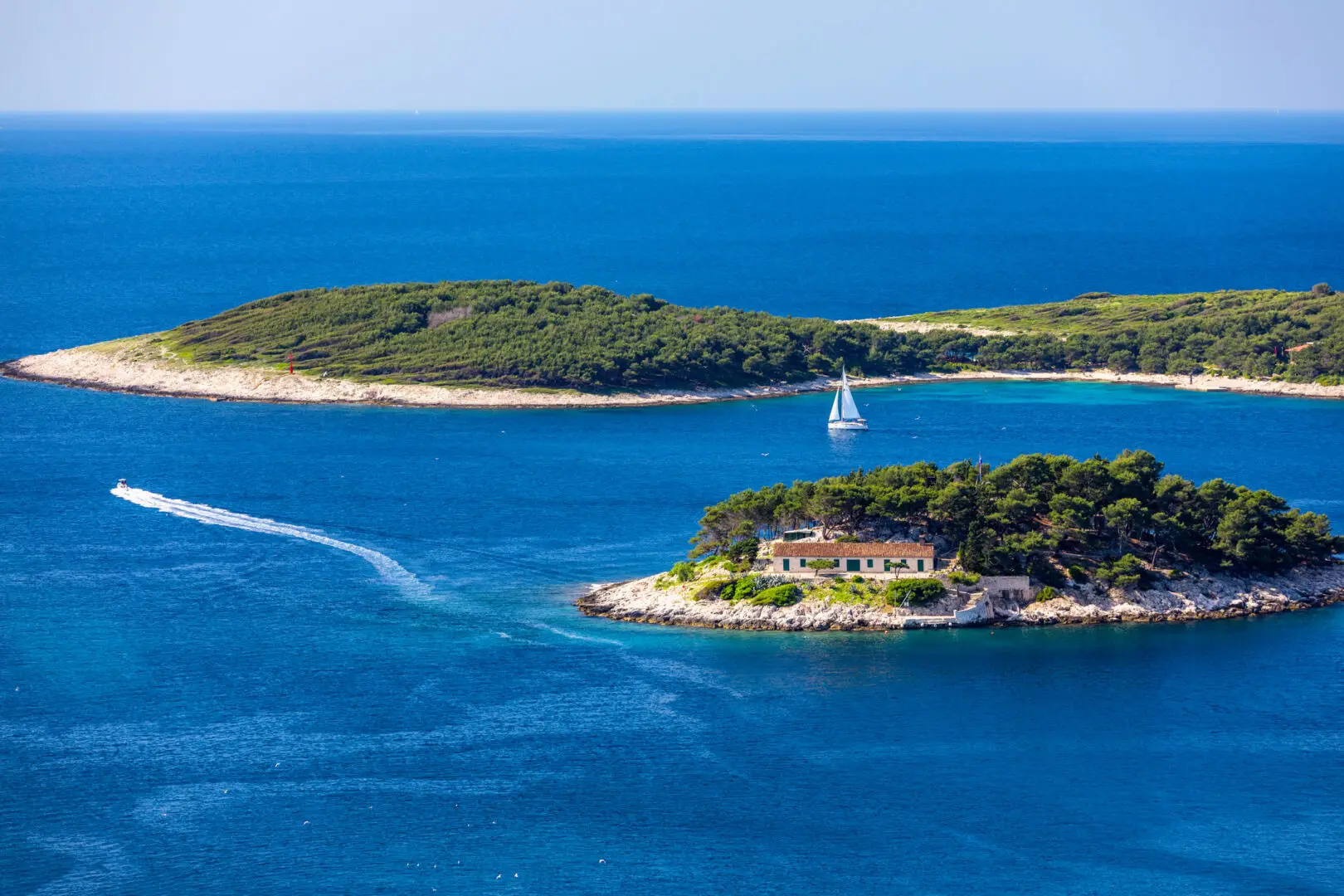 Yacht sailing in Croatia near Galesnik island (Pakleni islands).